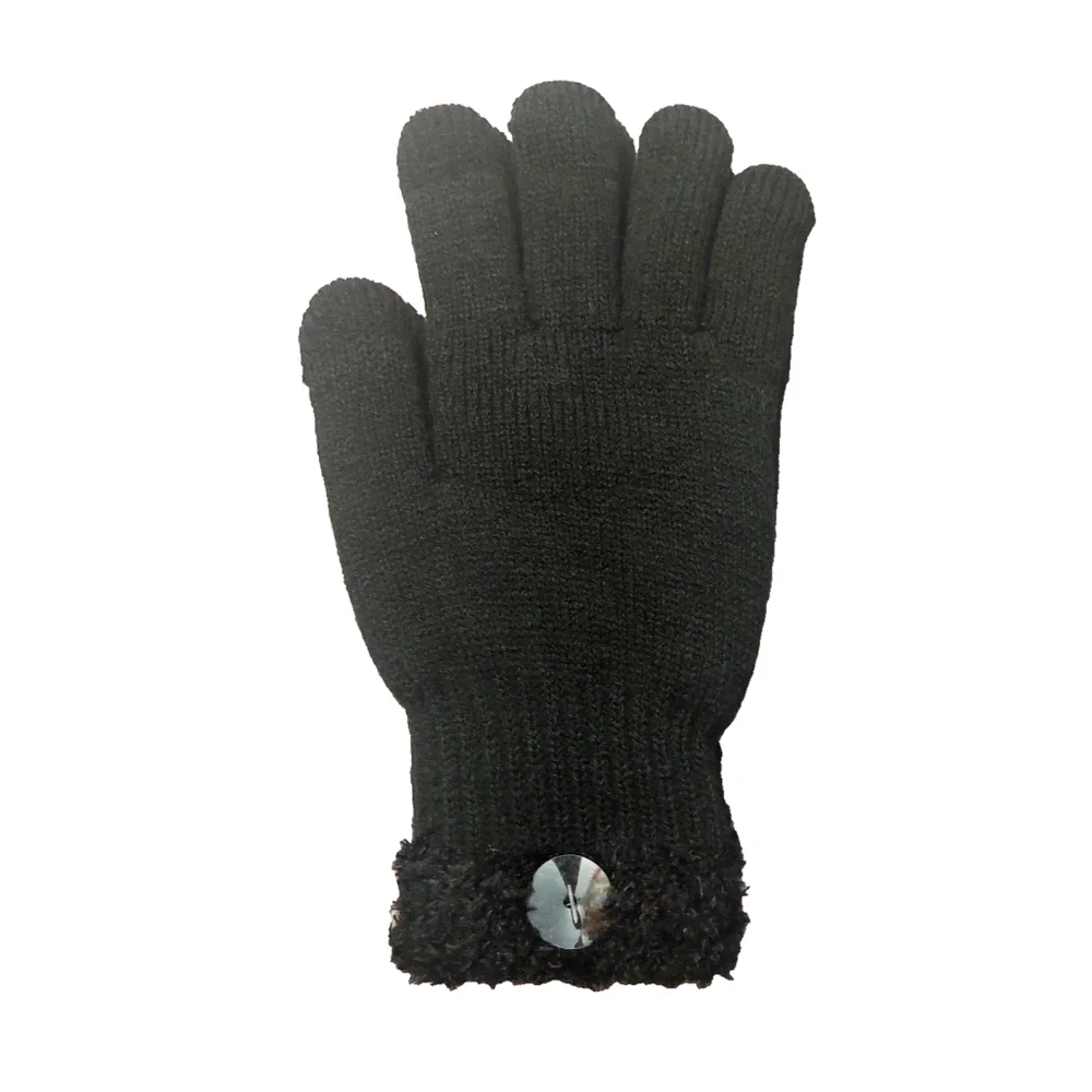 On 34th Rib Stitch Fuzzy Cuff Black Knit Gloves Sz One Size NWT